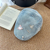 Y2k hot girl hat heavy industry denim easiest for matchretro checkerboard duck tongue beret hat