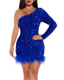 Women Party Dress Sequined Feather Evening Gown (Ss0416)