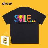 Drew T Shirts Smiley Face Letter Print Short-Sleeve