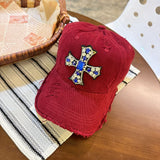 Y2k hot girl hat heavy industry rhinestone cross hole baseball cap casualeasiest for matchcouple duckbill cap men