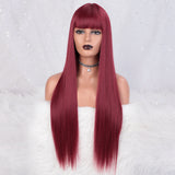 Women's Wigs Heat-Resistant Straight Bangs Wig with 4x4 Scalp