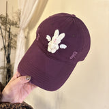 Y2k hot girl hat heavy industry cartoon rabbit washed hole baseball cap outdoor sunshade peaked cap