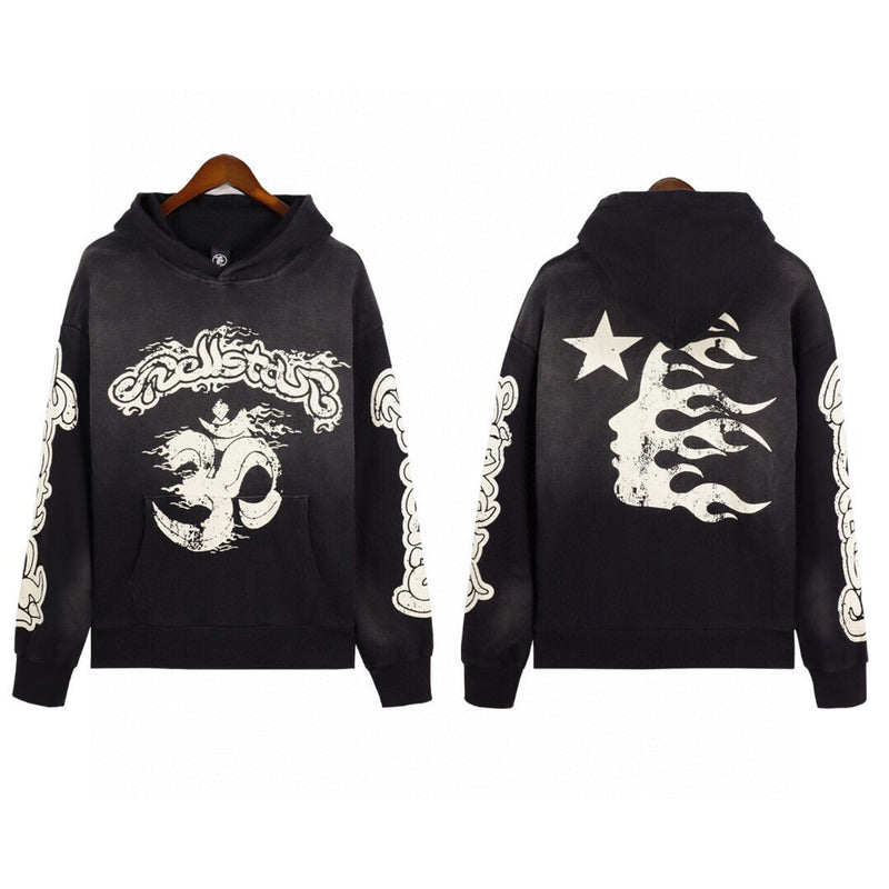 Hellstar Hoodie & Pants Wash water do old print casual hoodie sweatpants
