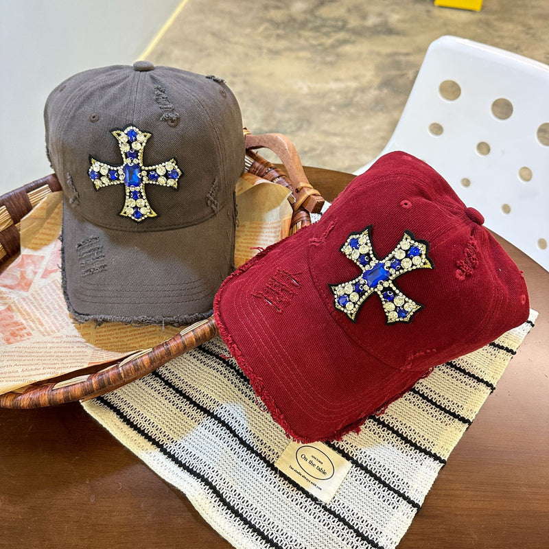 Y2k hot girl hat heavy industry rhinestone cross hole baseball cap casualeasiest for matchcouple duckbill cap men
