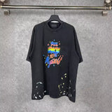 Men T-shirts Paris colorful 90% letter print washed and worn short sleeves