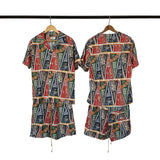Rhude T Shirt Cartoon Graffiti Letter Casual Short Sleeve Shirt Shorts