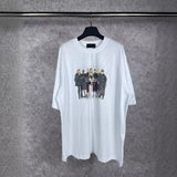 Men T-shirts Parisian Portrait Band Print Short Sleeve Crew Neck T-Shirt Casual