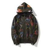 Bathing Ape Hoodie Joint Tiger Head Multi-pattern Printed Shark Hooded Cardigan Zip Sweater Jacket