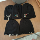 Y2k hot girl hat heavy industry pin cross knitting hat heattech ear protection cold hat men