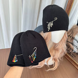 Y2k hot girl hat heavy industry pin cross knitting hat heattech ear protection cold hat men