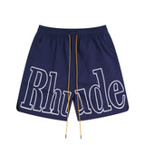 Rhude Shorts Alphabet Print Casual Sports Shorts, Elastic Beach Shorts