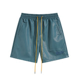 Rhude Shorts Letter Embroidered Elastic PU Leather Shorts Beach Sports Pants