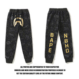 Bathing Ape Pant Joint Golden Skull Shark Head Letter Printed Drawstring Casual Pants