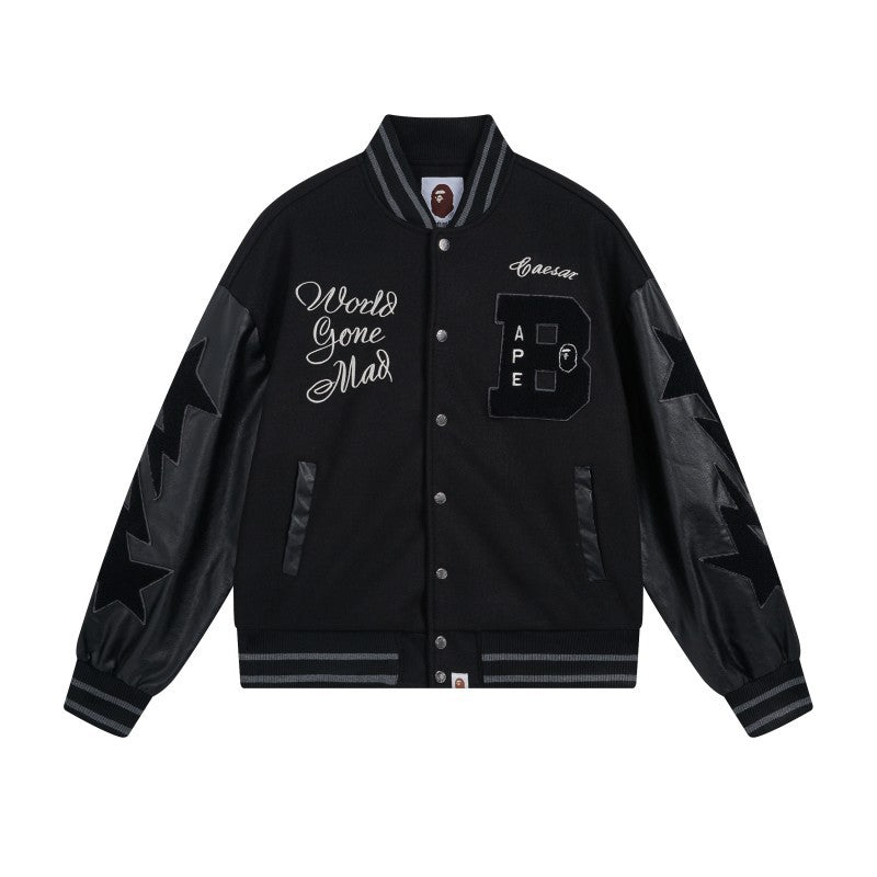 Bath Ape Coat Leather Sleeve Baseball Uniform Jacket