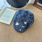 Y2k hot girl hat heavy industry denim easiest for matchretro checkerboard duck tongue beret hat
