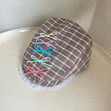 Y2k hot girl hat heavy industry grids pattern lacebows duck tongue beret