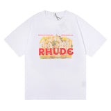 Rhude T Shirt Micro Label Castle Letter Logo Pattern Short Sleeve T-Shirt Loose