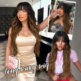 Women's Wigs Straight Bangs Long Ombre Wavy Wig