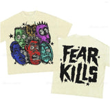 Street Unisex T-shirt “FEAR KILLS” Cartoon Pattern Street Tee