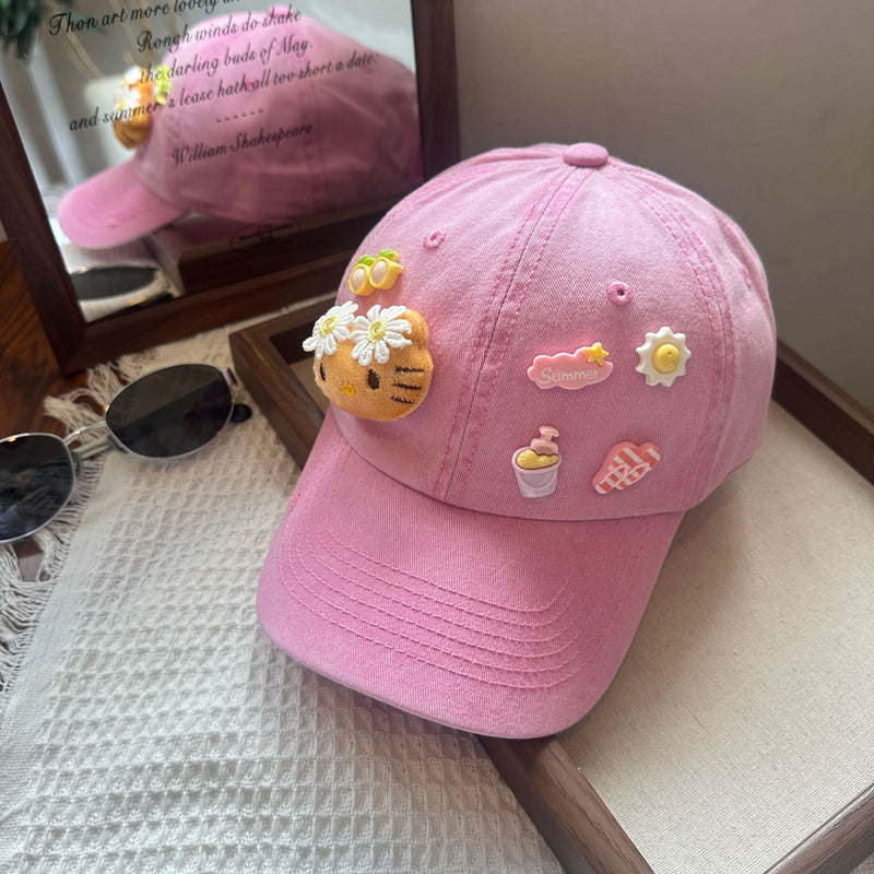 Y2k hot girl hat heavy industry beach cartoon kt cat baseball cap summer sunscreen sunshade duck tongue hat