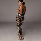 Women Dresses Leopard Print Sexy Jumpsuit Long Dress
