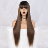 Women's Wigs Heat-Resistant Straight Bangs Wig with 4x4 Scalp