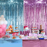 Themed Party Supplies Baby Gender Reveal Party Decoration Set – Shiny Pink & Blue Foil Curtain and Tablecloth