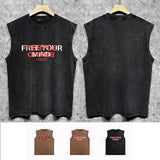 Purple Brand Distressed Tank T Shirts Distressed Sleeveless T-shirt Vest