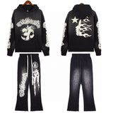 Hellstar Hoodie & Pants Wash water do old print casual hoodie sweatpants