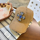Y2k hot girl hat heavy industry rhinestone cross hole baseball cap casualeasiest for matchcouple duckbill cap men