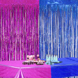 Themed Party Supplies Gender Reveal Foil Fringe Curtain & Tablecloth Set – Baby Boy & Girl Party Decorations