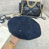 Y2k hot girl hat heavy industry beaded sequin bucket hat washed denim octagonal baseball cap