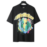 Hellstar T Shirt smiley world fashion earth print crew neck short sleeve T-shirt
