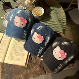 Y2k hot girl hat heavy industry washed ripped denim sun visor baseball cap cartoon kt cat peaked cap