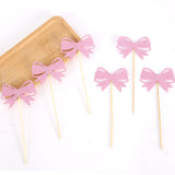Themed Party Supplies Pink Glitter Paper Bow Cake Picks – Girl’s Birthday Party Bow Theme Cake Toppers