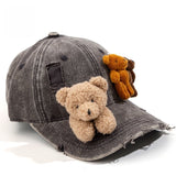 Y2k hot girl hat heavy industry stereobear doll baseball cap with holes washed sunshade duck tongue hat