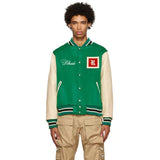 Rhude Jacket Letter Patch Embroidered Splicing Leather Sleeve Baseball Jacket