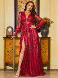 Women Party Dress Mesh Sequins Evening Gown (Ss0416)