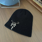 Y2k hot girl hat heavy industry pin cross knitting hat heattech ear protection cold hat men