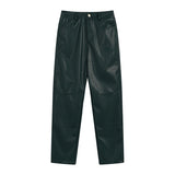 Rhude Pant Micro Label Letter Embroidered Casual PU Leather Pants, Straight Pants