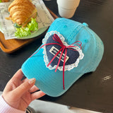 Y2k hot girl hat heavy industry stereo heart lace peaked cap patch sun visor baseball cap
