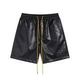 Rhude Shorts Letter Embroidered Elastic PU Leather Shorts Beach Sports Pants