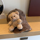 Y2k hot girl hat heavy industry stereo sitting bear doll baseball cap female brushed washed cartoon sunshade duckbill hat