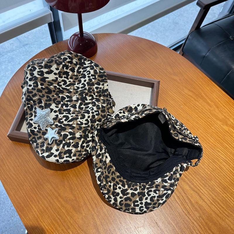 Y2k hot girl hat heavy industry retro star leopard print forward hat casual beret