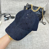 Y2k hot girl hat heavy industry beaded sequin bucket hat washed denim octagonal baseball cap