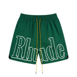 Rhude Shorts Alphabet Print Casual Sports Shorts, Elastic Beach Shorts