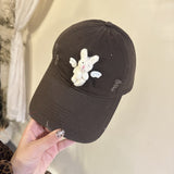 Y2k hot girl hat heavy industry cartoon rabbit washed hole baseball cap outdoor sunshade peaked cap