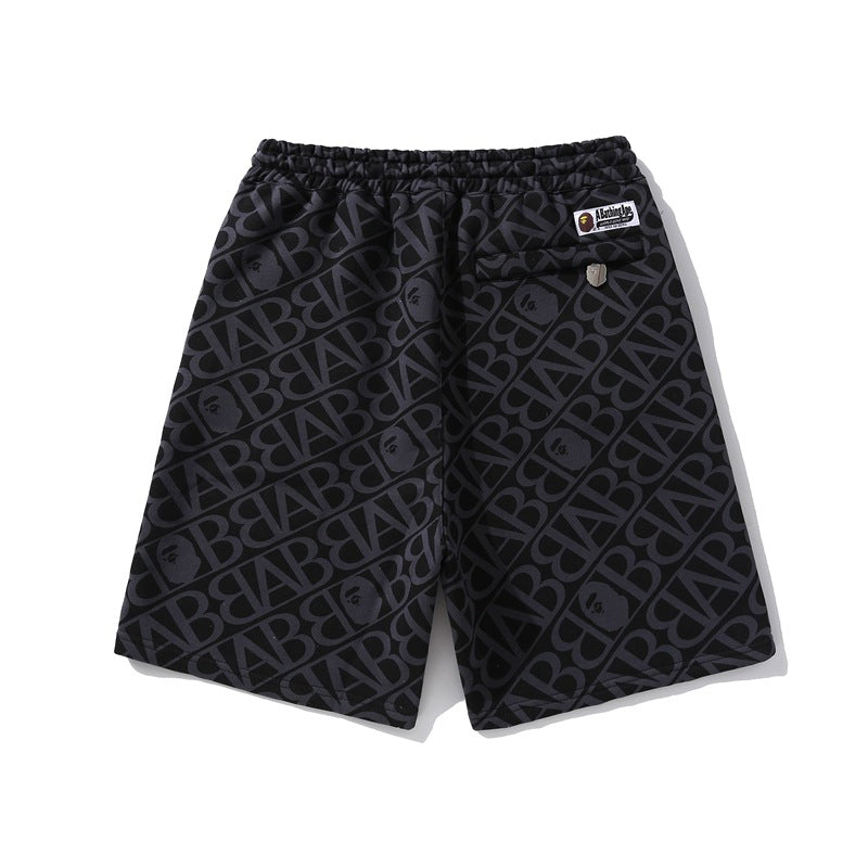 Shark Print Bape Shorts Ape Embroidery Label Casual Shorts Medium Pants Five-point Pants