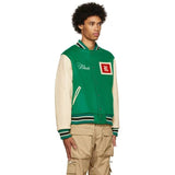 Rhude Jacket Letter Patch Embroidered Splicing Leather Sleeve Baseball Jacket