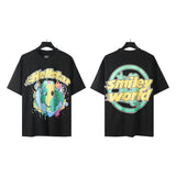 Hellstar T Shirt smiley world fashion earth print crew neck short sleeve T-shirt
